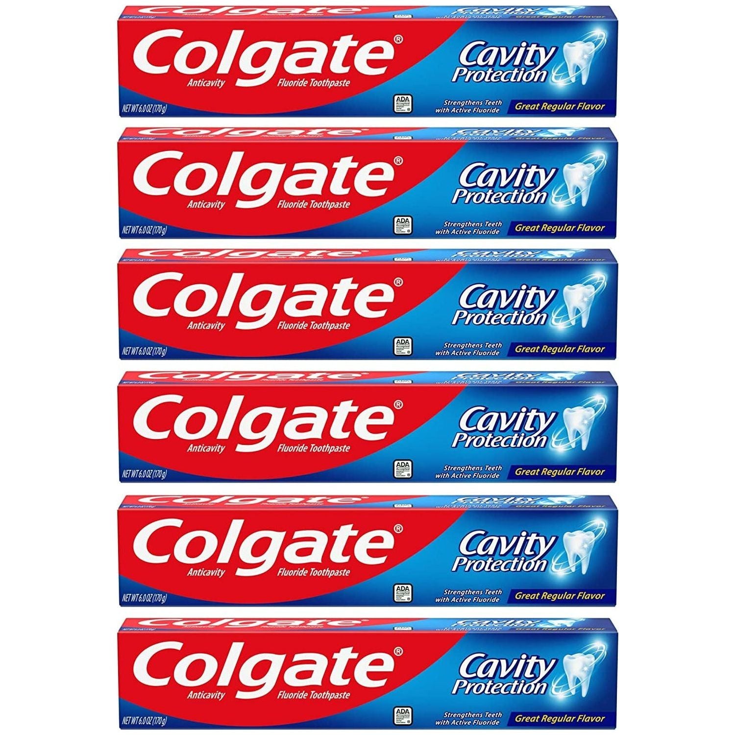 Colgate Cavity Protection Toothpaste with Fluoride - Great regular, White 6 Ounce (Pack of 6)