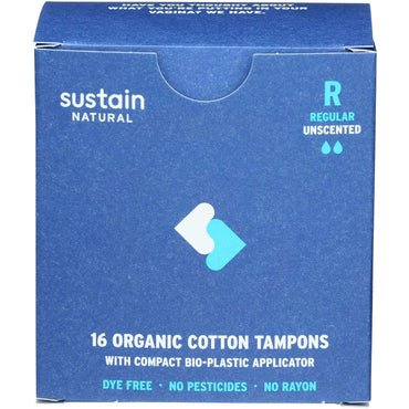 Sustain, Tampons Cotton Regular Organic, 16 Count