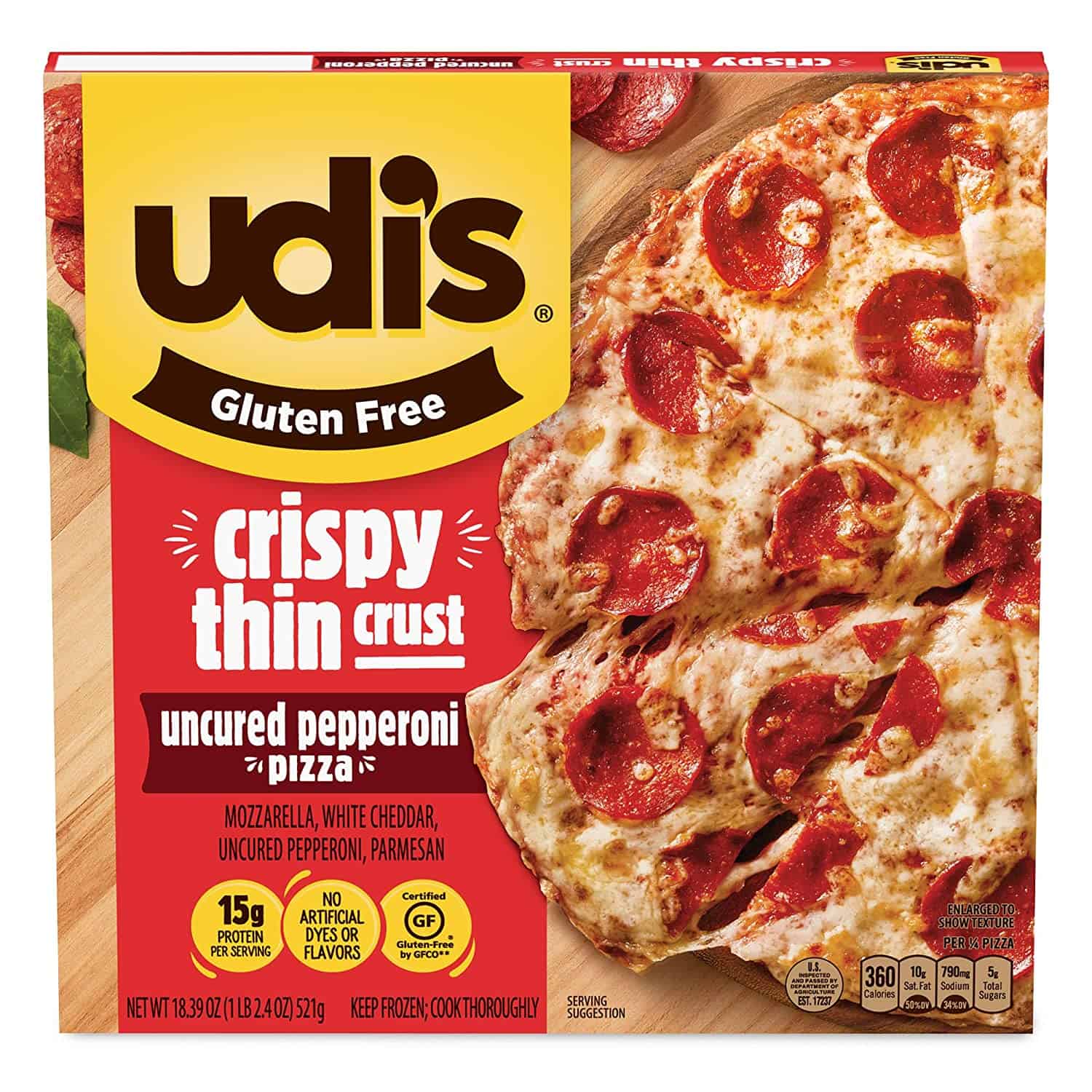 Udi's, Gluten Free Pepperoni Pizza With Crispy Thin Crust, Uncured Pepperoni, 18.39 Oz (Frozen)