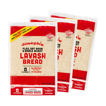 Joseph's Lavash Bread Value 3-Pack, Flax Oat Bran & Whole Wheat, Reduced Carb (4 Flatbreads per Pack, 12 Total