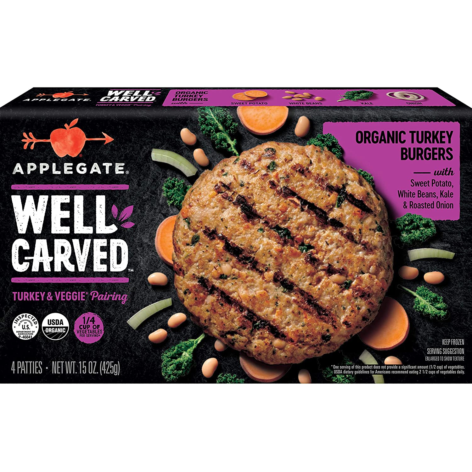 Applegate Well Carved Organic Turkey & Vegetable Burgers, 15 Oz (Frozen)
