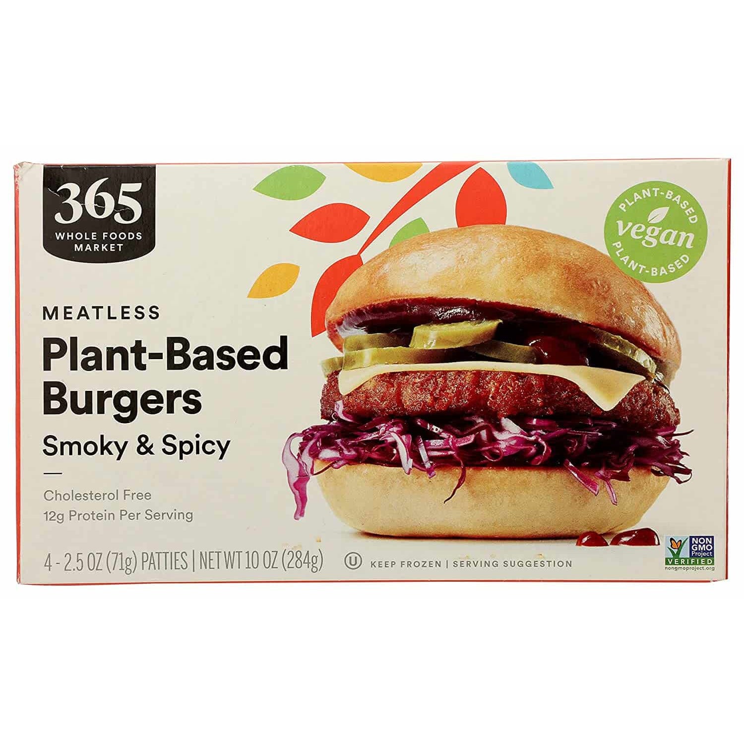 Frozen Meatless Plant-Based Burgers, Smoky & Spicy (4 - 2.5 oz Patties), 10 Ounce