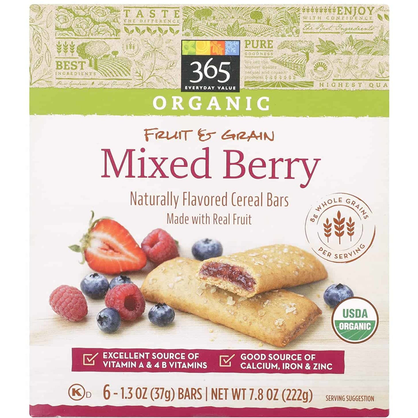 Organic Cereal Bar, Mixed Berry, 6 ct