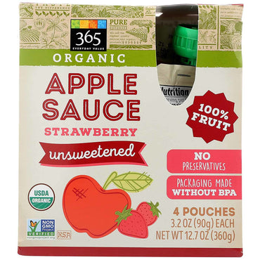 Organic Apple Sauce, Strawberry, Unsweetened, 4 Count