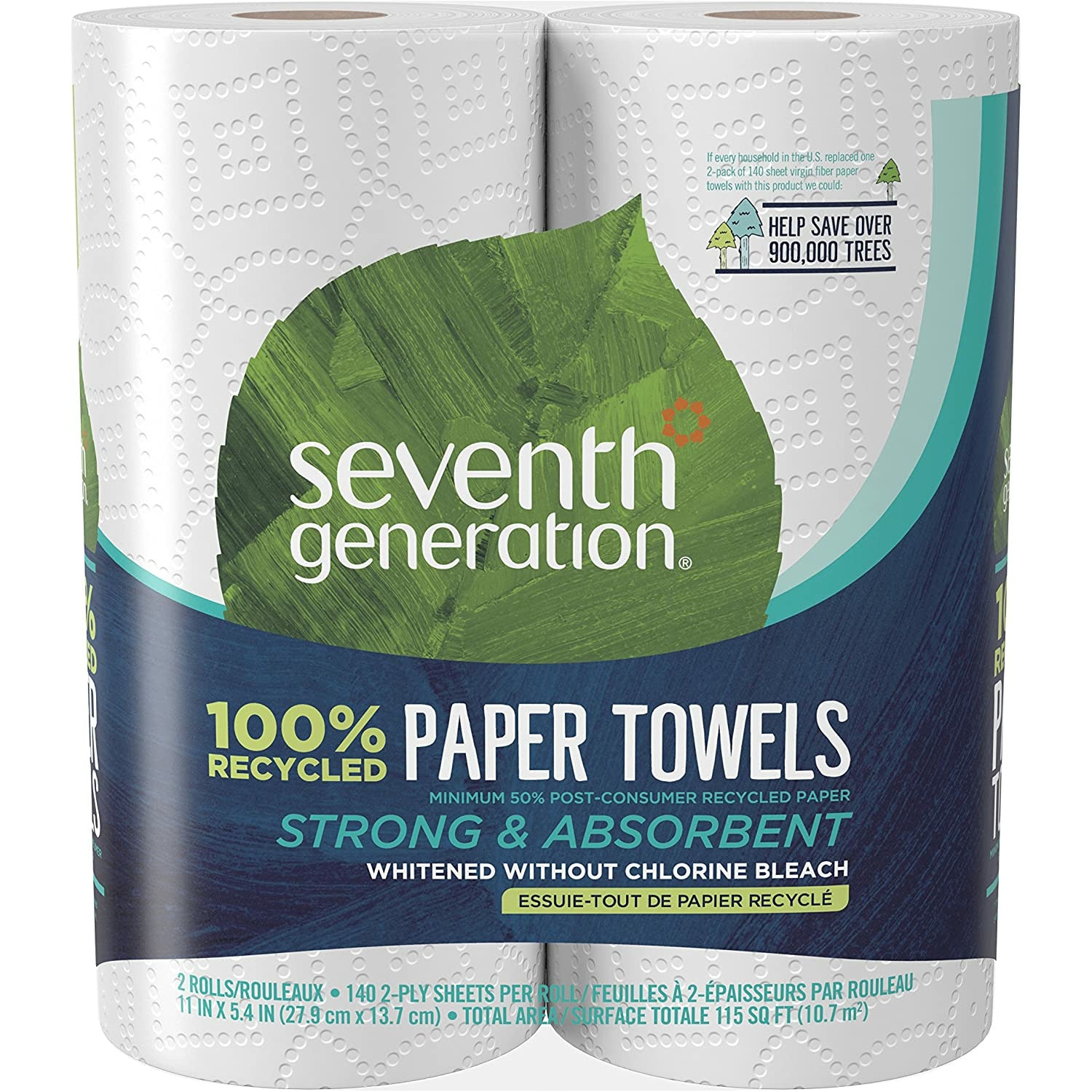 Seventh Generation Paper Towels, 100% Recycled Paper, 2-ply, 2 Rolls (Packaging May Vary)