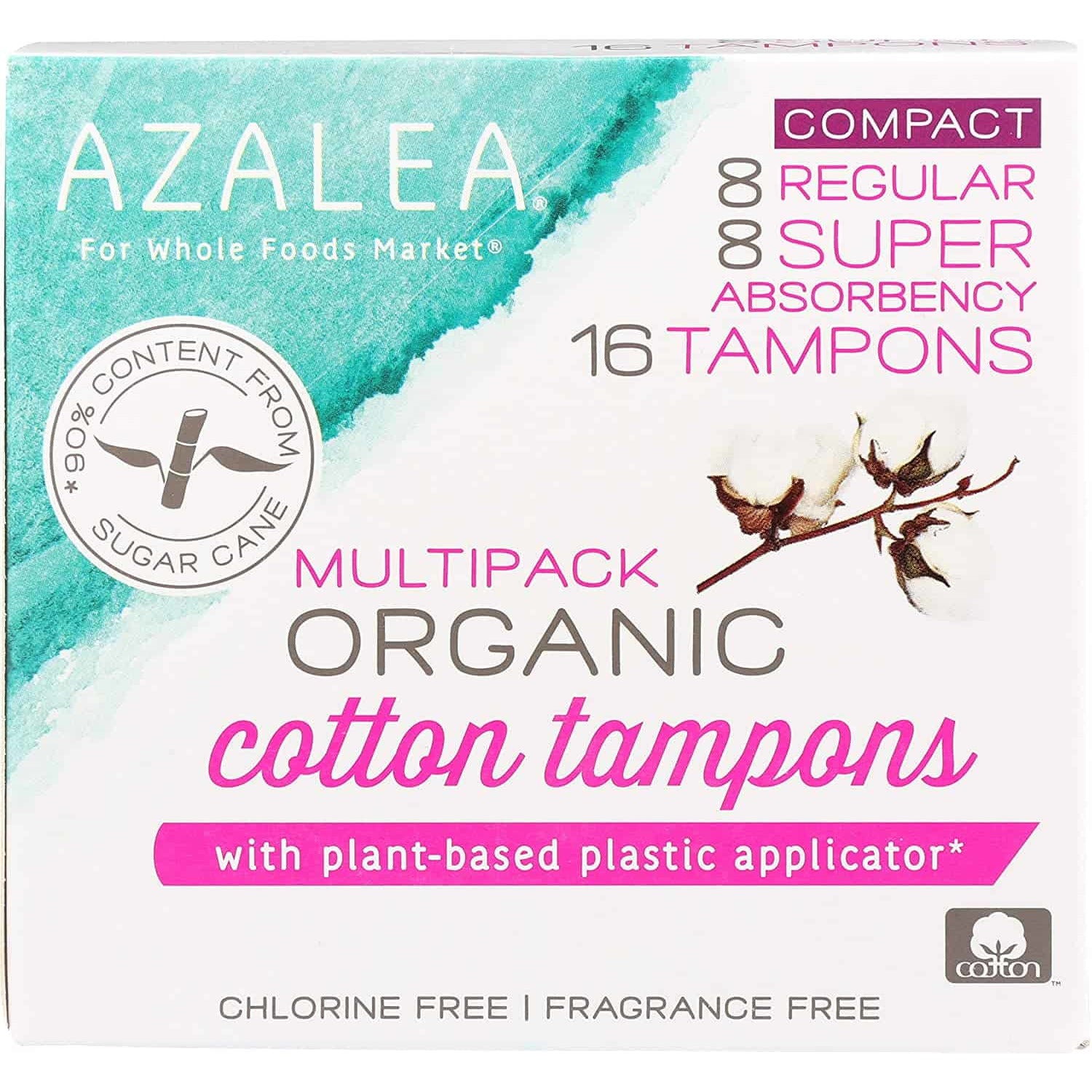 Oasis Fresh Azalea, Organic Cotton Tampons With Plant-Based Plastic Applicator, Regular & Super, 16 ct