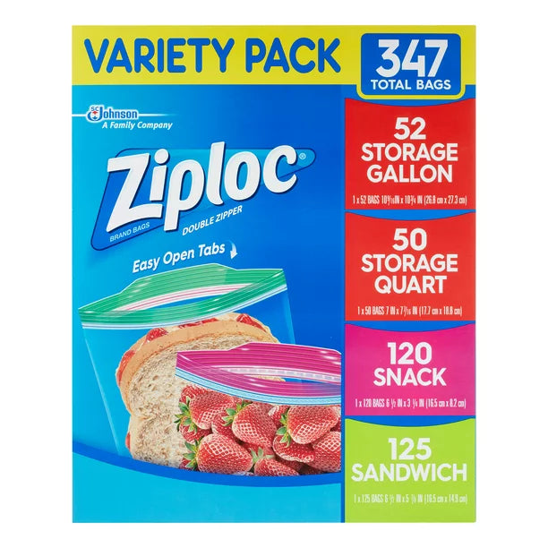 Ziploc Variety Pack Storage Bags, Various Sizes, 347 Ct