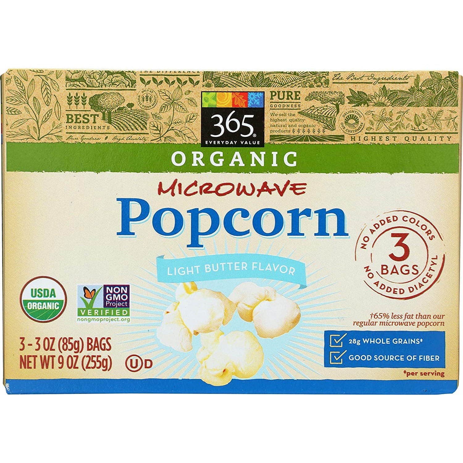 Organic Microwave Popcorn, Light Butter Flavor, 3 pack