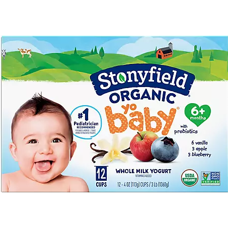 Stonyfield Organic Yobaby Vanilla, Blueberry & Apple Yogurt Variety Pack, 12 pk./4 oz.