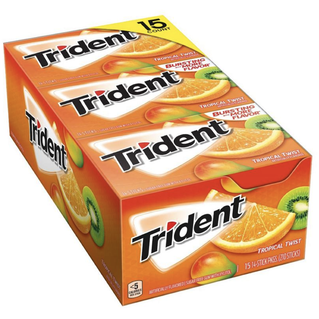 Trident Tropical Twist Sugar-Free Gum, 15 pk./14 ct.