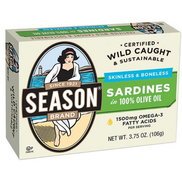 Season Skinless and Boneless Sardines in Olive Oil, 5 pk.