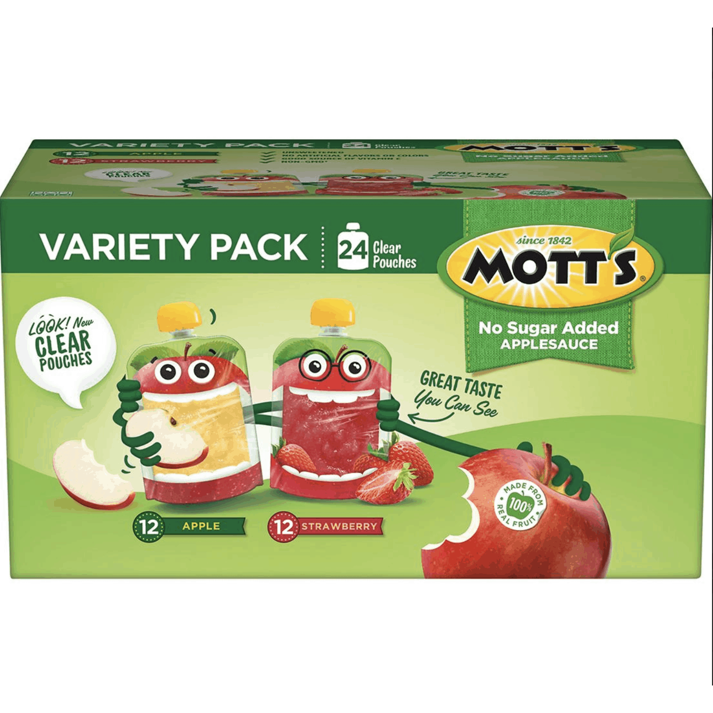 Mott's Applesauce No Sugar Variety, 3.2 Ounce Pouch, 24 pack