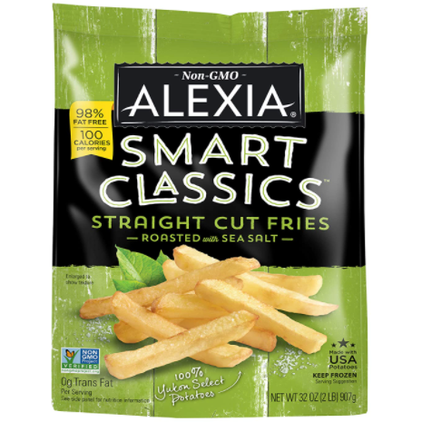 Alexia Smart Classics Straight Cut Fries Roasted with Sea Salt, Non-GMO Ingredients, 32 oz (Frozen)