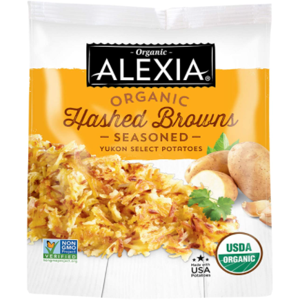Alexia Organic Hashed Browns Seasoned Yukon Select Potatoes, Non-GMO Ingredients, 16 oz (Frozen)