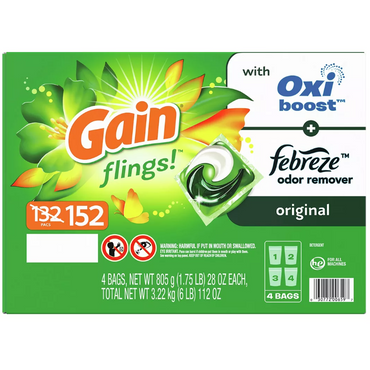 Gain Flings Liquid Laundry Detergent, Original Scent, 152 ct.