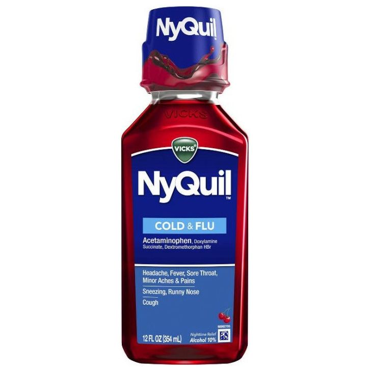 Vicks NyQuil Cold & Flu Relief Liquid - Acetaminophen - Cherry - 12 fl oz