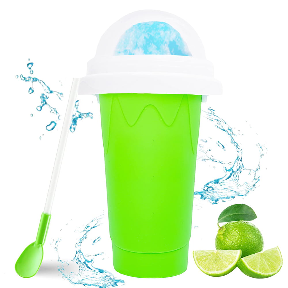 NACAMS Slushie Cup Maker Squeeze, DIY Quick Frozen Magic Cup Slushy With Lids And Straws For Kids & Adults (Green)