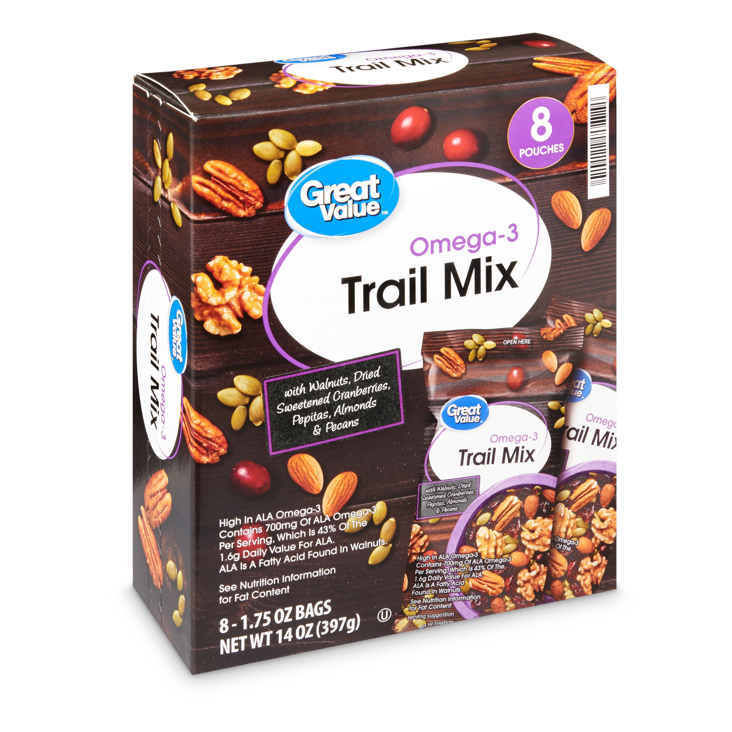 Great Value Omega-3 Trail Mix, 1.75 oz, 8 Count