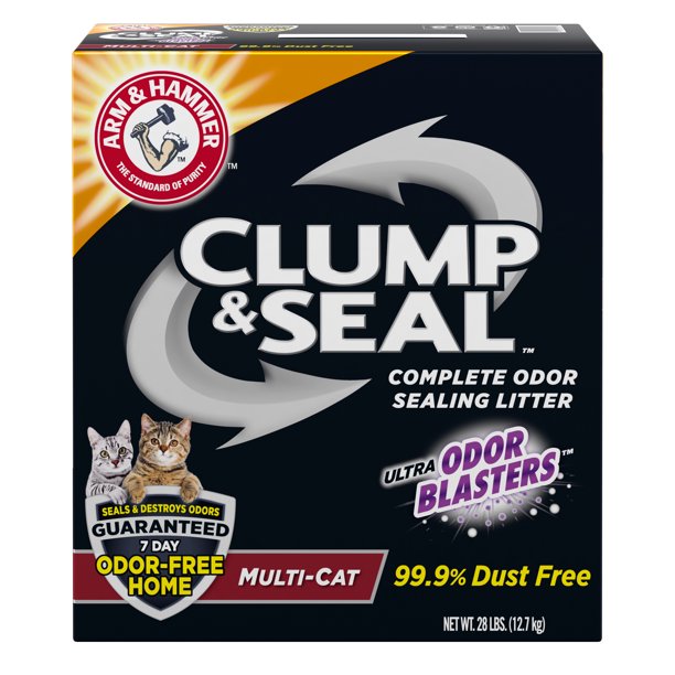 Arm Hammer Clump Seal Litter Multi-Cat Complete Odor Sealing Clumping Clay Cat Litter, 28lb