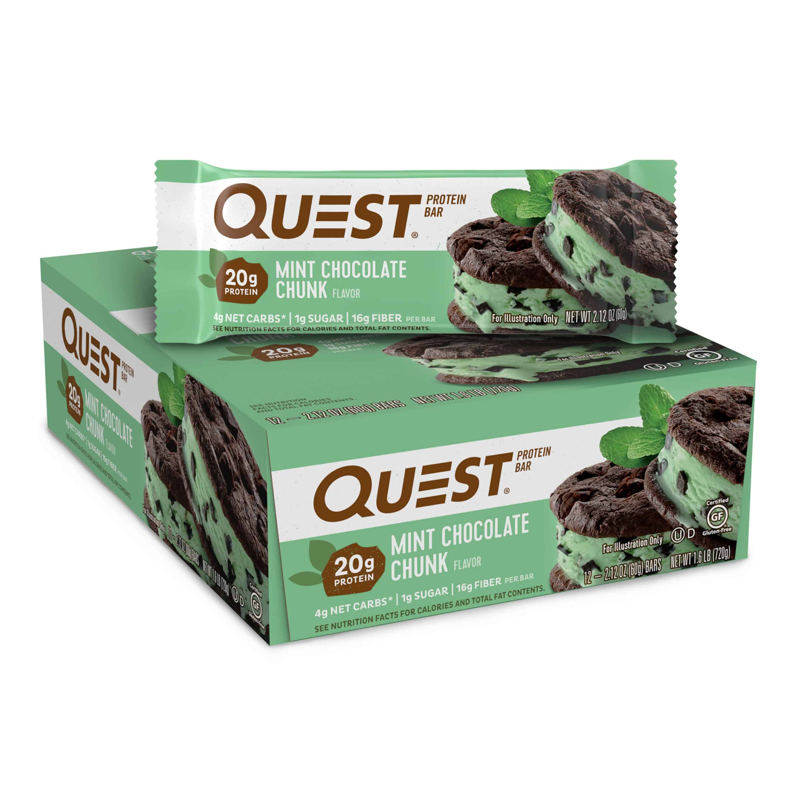 Quest Protein Bar, Mint Chocolate Chunk, 20g Protein, 12 Ct