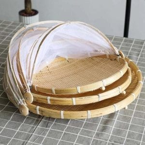 Bamboo Tent Basket - Round/rectangle Foldable Mesh Food Cover
