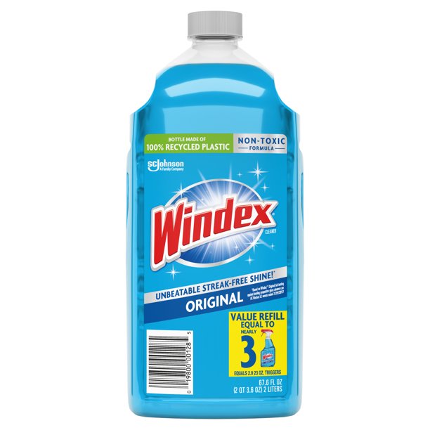 Windex Glass Cleaner Refill, Original Blue, 2 L