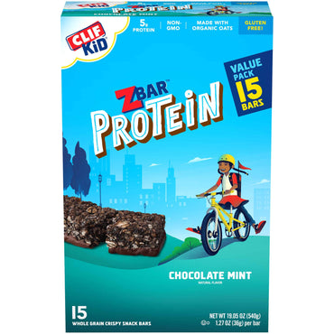 CLIF Kid Zbar Protein Granola Bars, Gluten Free, Chocolate Mint, 15 Ct, 1.27 oz