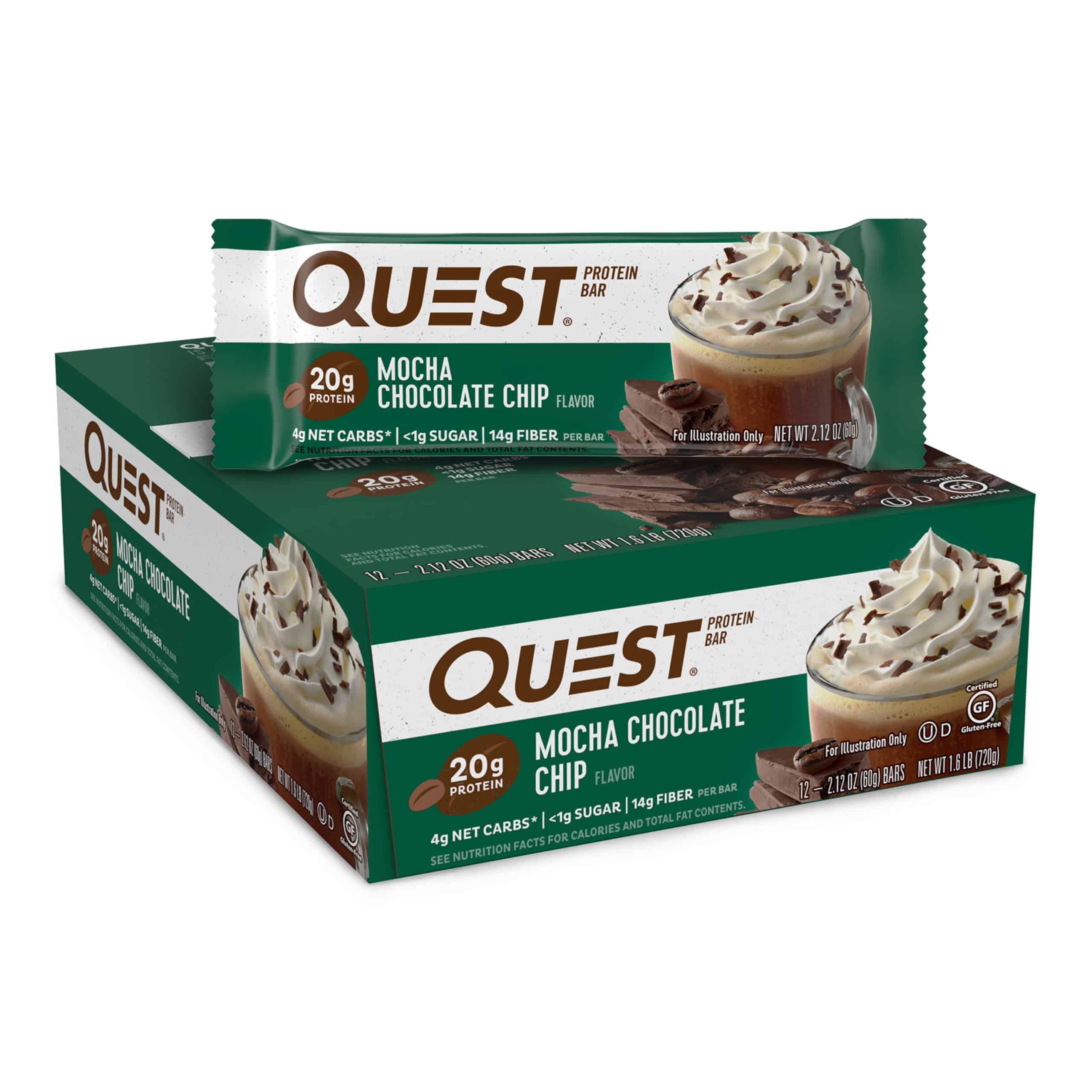 Quest Protein Bar, Mocha Chocolate Chip, 20g Protein, 12 Ct
