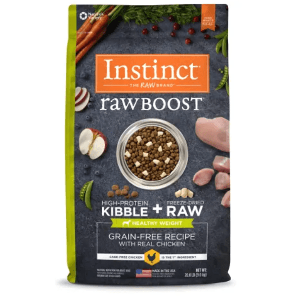 Instinct Raw Boost Healthy Weight Grain-Free Chicken Recipe Dry Dog Food with Freeze-Dried Raw Pieces, 20 lbs.