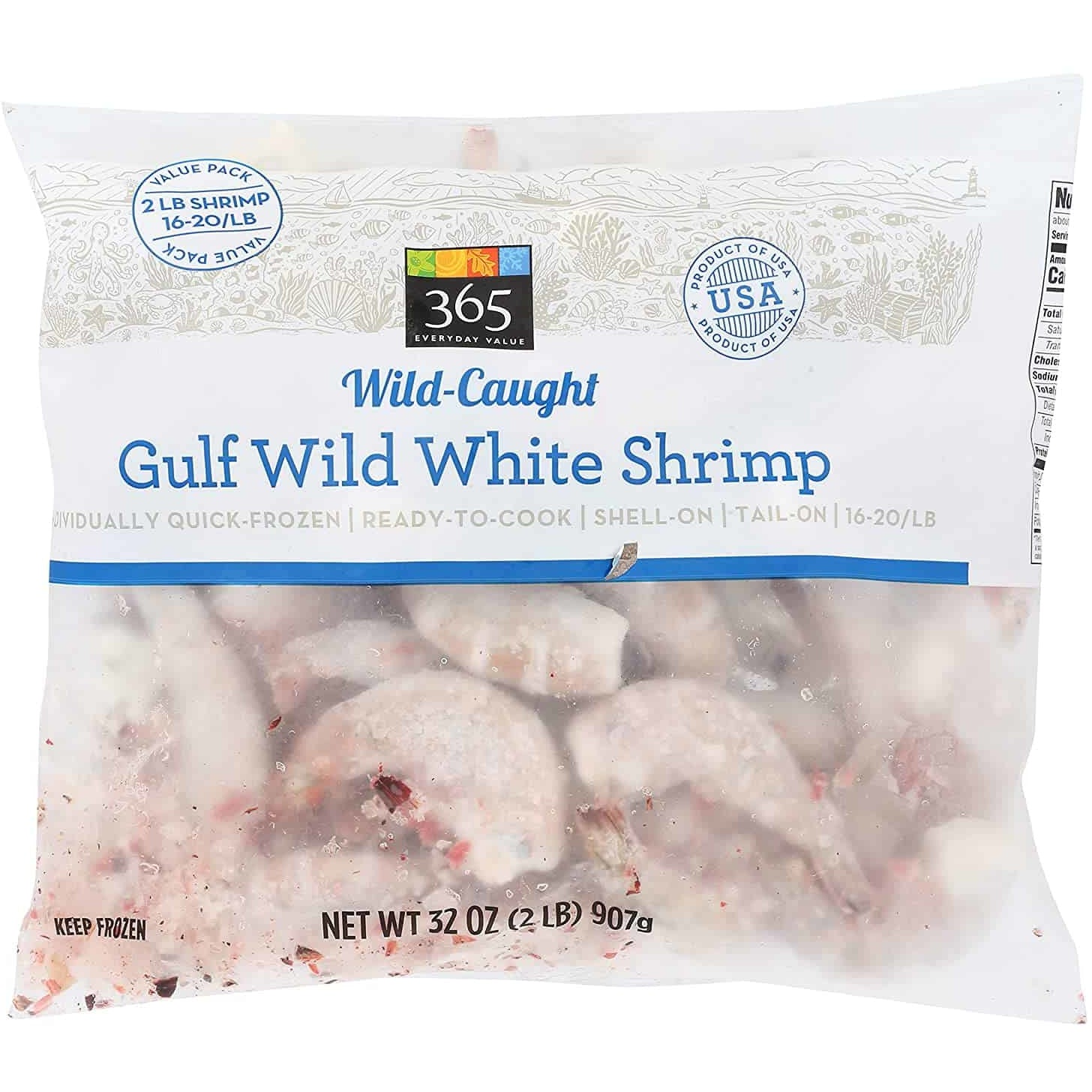 Frozen Wild-Caught Seafood, Gulf Wild White Shrimp, 16-20, 32Oz