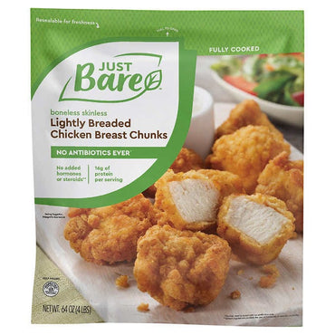 Just Bare Lightly Breaded Chicken Breast Chunks, Boneless Skinless, 4 lbs