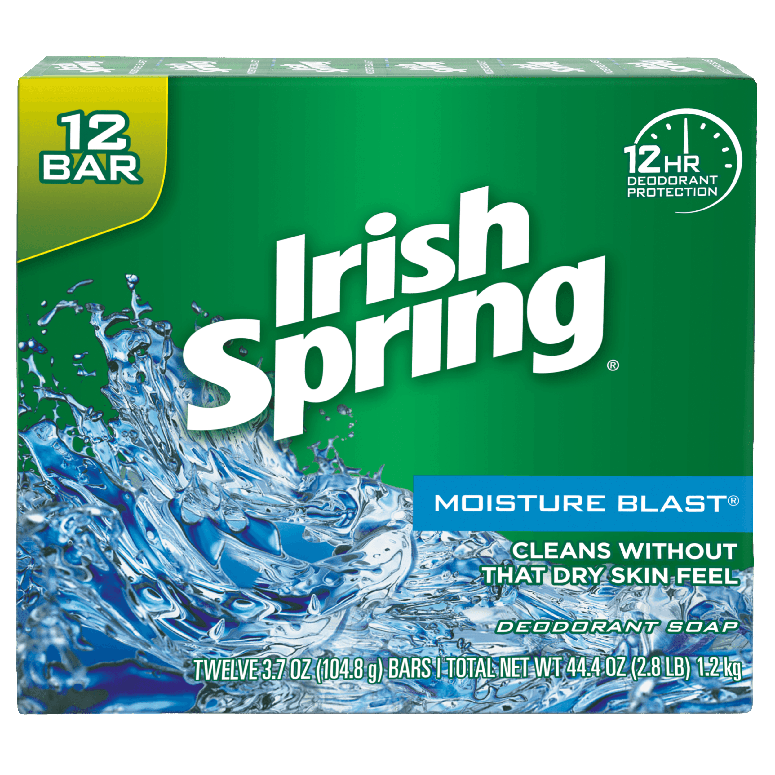 Irish Spring Moisture Blast, Bar Soap, 3.7 Ounce, 12 Bar Pack