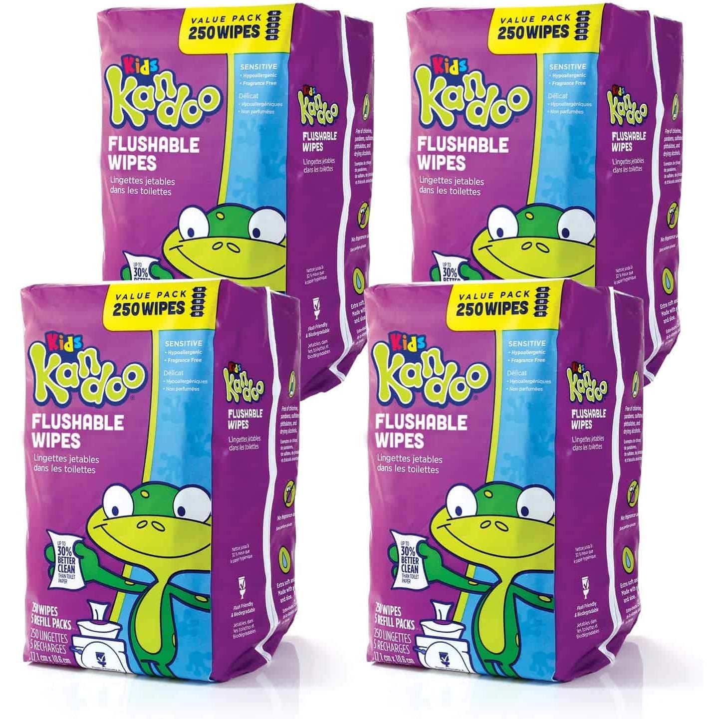Flushable Wipes for Baby and Kids by Kandoo,  250 Ct, Pk of 4