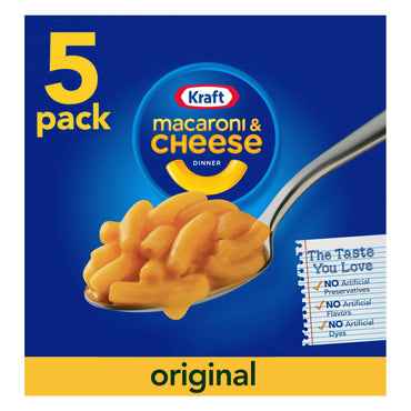 (3Pk) Kraft Original Flavor Mac & Cheese Dinner, 5 x 7.25oz Boxes