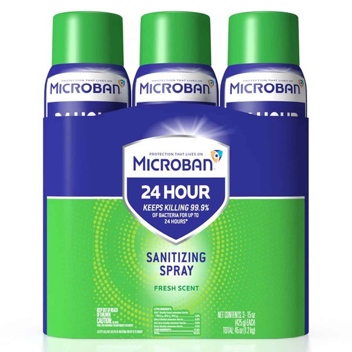 Microban 24 Hour Disinfectant Sanitizing Spray, 45 Oz (Pack of 3)