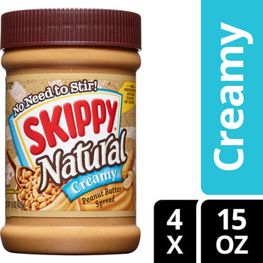 SKIPPY Natural Creamy Peanut Butter, 15 Oz (Pack of 4)