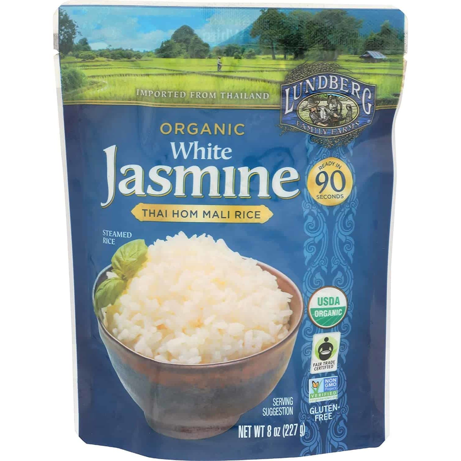 Lundberg Family Organic White Jasmine Rice, Thai Hom Mali, 8oz